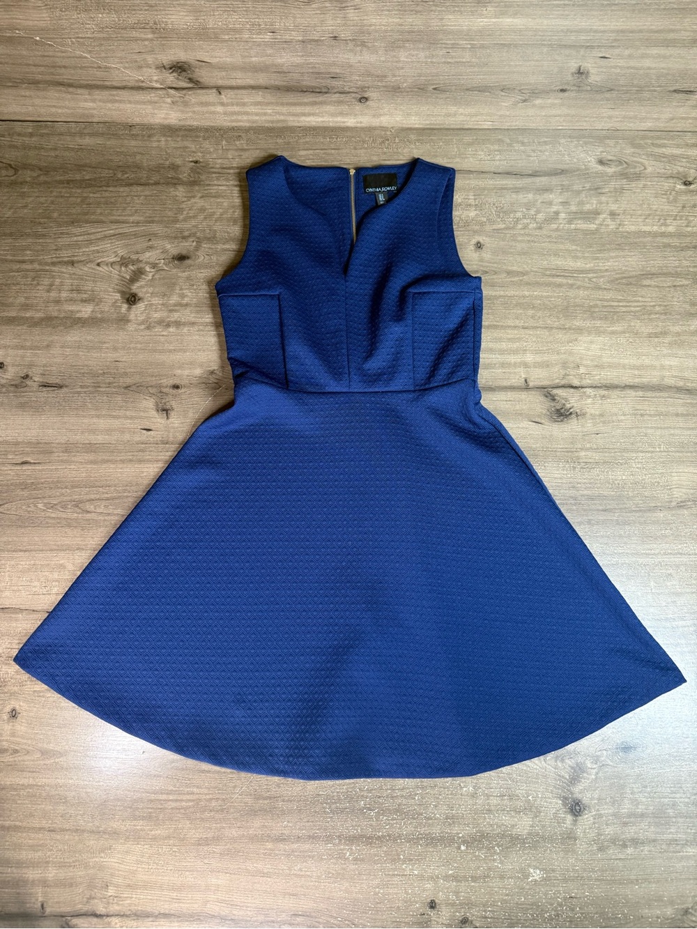 Cynthia Rowley Dress Womens 4 Blue Textured Jacquard Fit Flare Skater Cocktail
